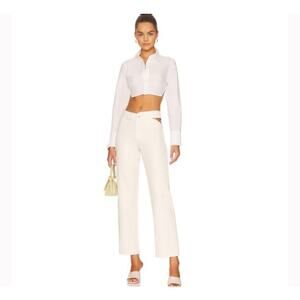 Superdown Iris Cut Out in Ivory High-Waisted Wide Leg Pants - Size M